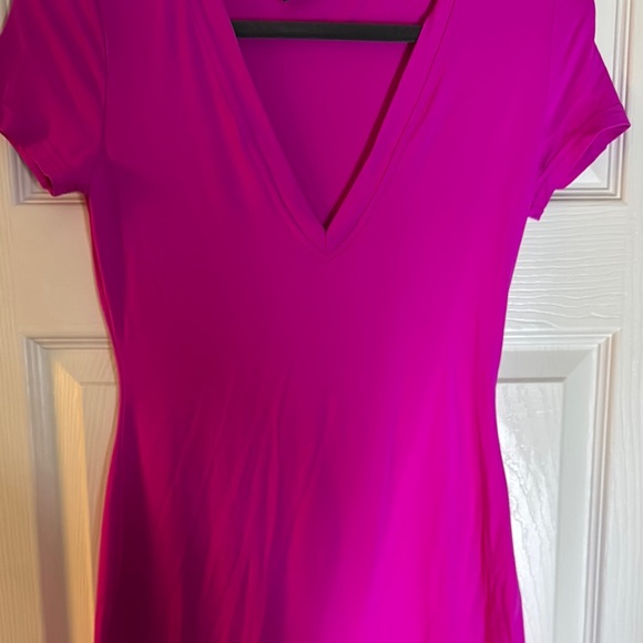 SHEIN Pink V-Neck Short Sleeve Sheath Midi Dress - Picture 4 of 7